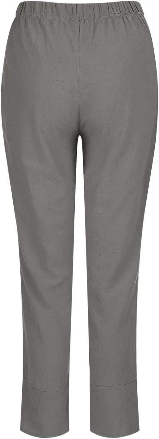DASAYO Linen Pants Women Trendy Elastic Waist Casual Pants with Pockets Lightweight Lounge Trousers Ladies Summer Outfits