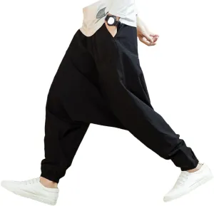 Dcvmvmn Men Harem Pants Solid Loose Casual Pants Mens Cotton Plus Size Sweatpants Trousers Black