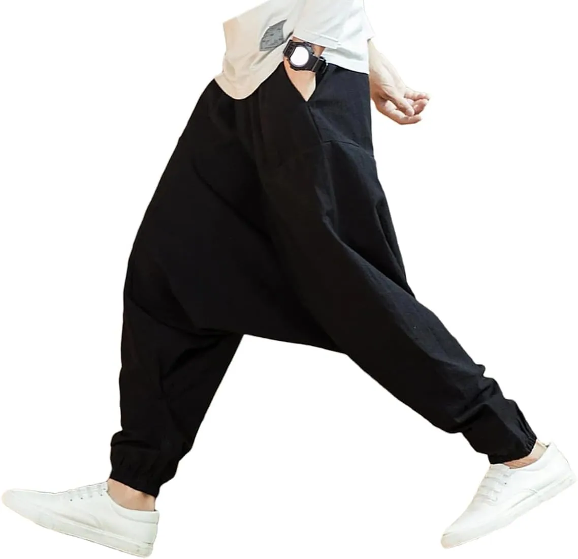 Dcvmvmn Men Harem Pants Solid Loose Casual Pants Mens Cotton Plus Size Sweatpants Trousers Black