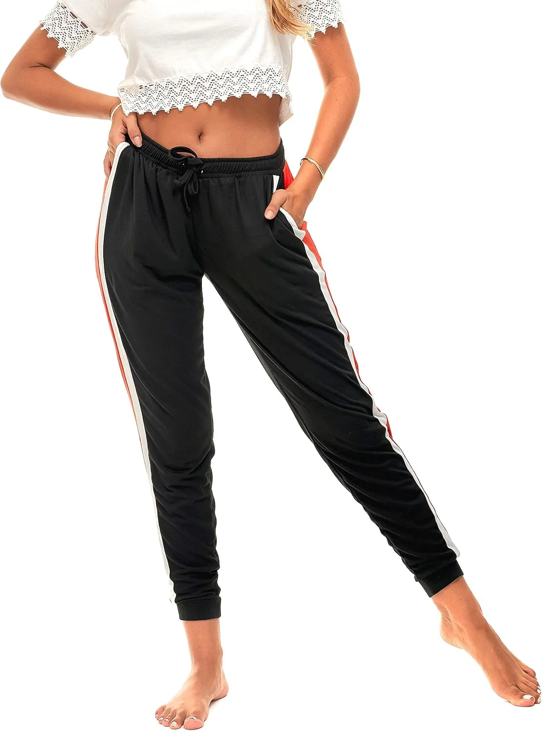 DEAR SPARKLE Jogger with Pockets for Women Drawstring Lightweight Sweats Yoga Lounge Pants   Plus Size (P7)