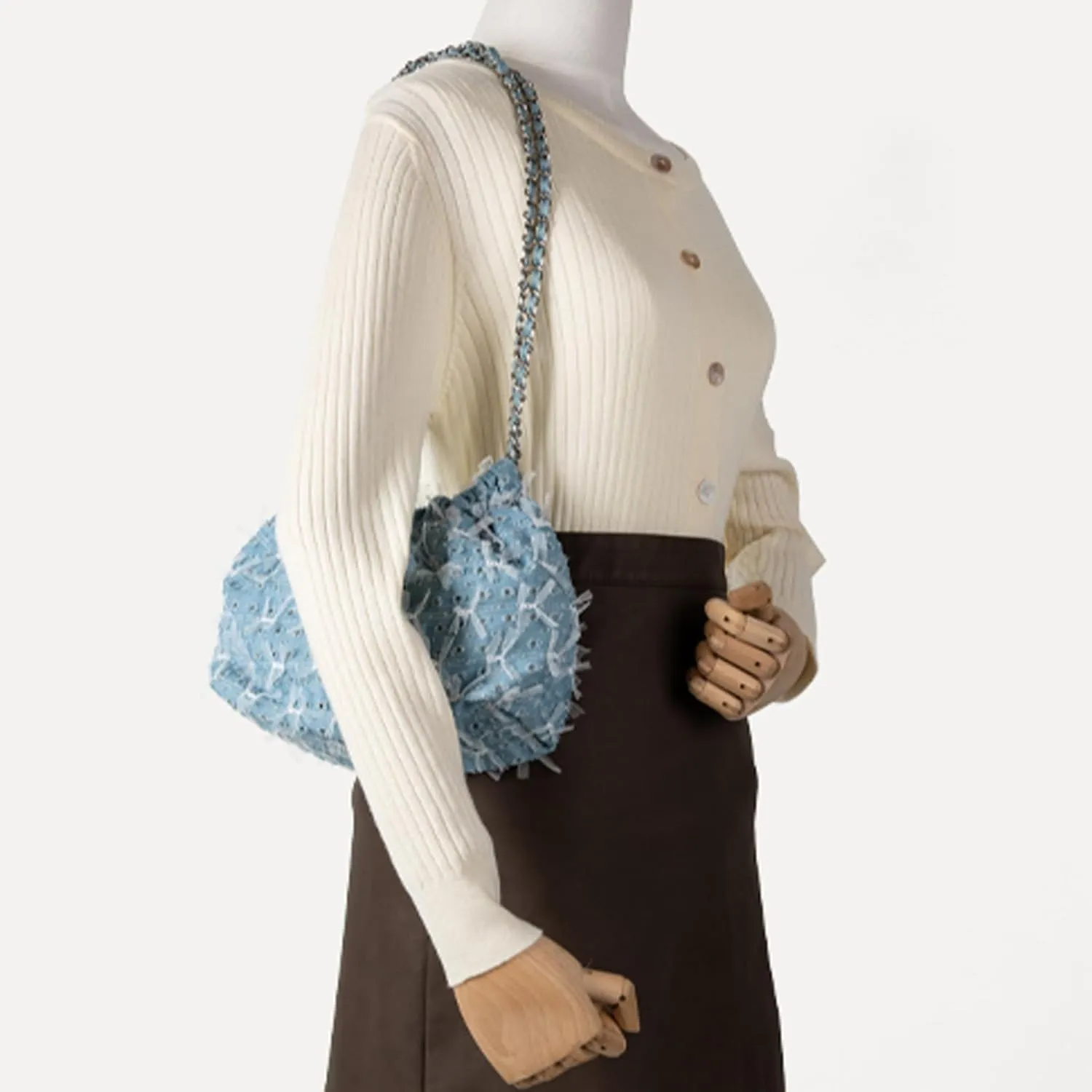 Denim Bucket Bag Purses for Women Denim Crossbody Bags Hobo Denim Handbag