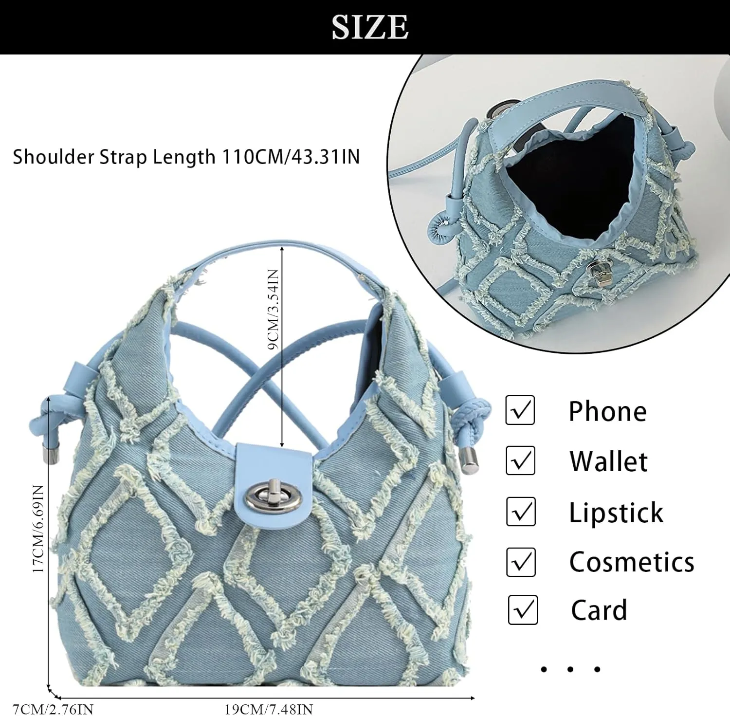 Denim Purses for Women, Jean Purse Denim Crossbody Bag Hobo Bags Shoulder Handbag