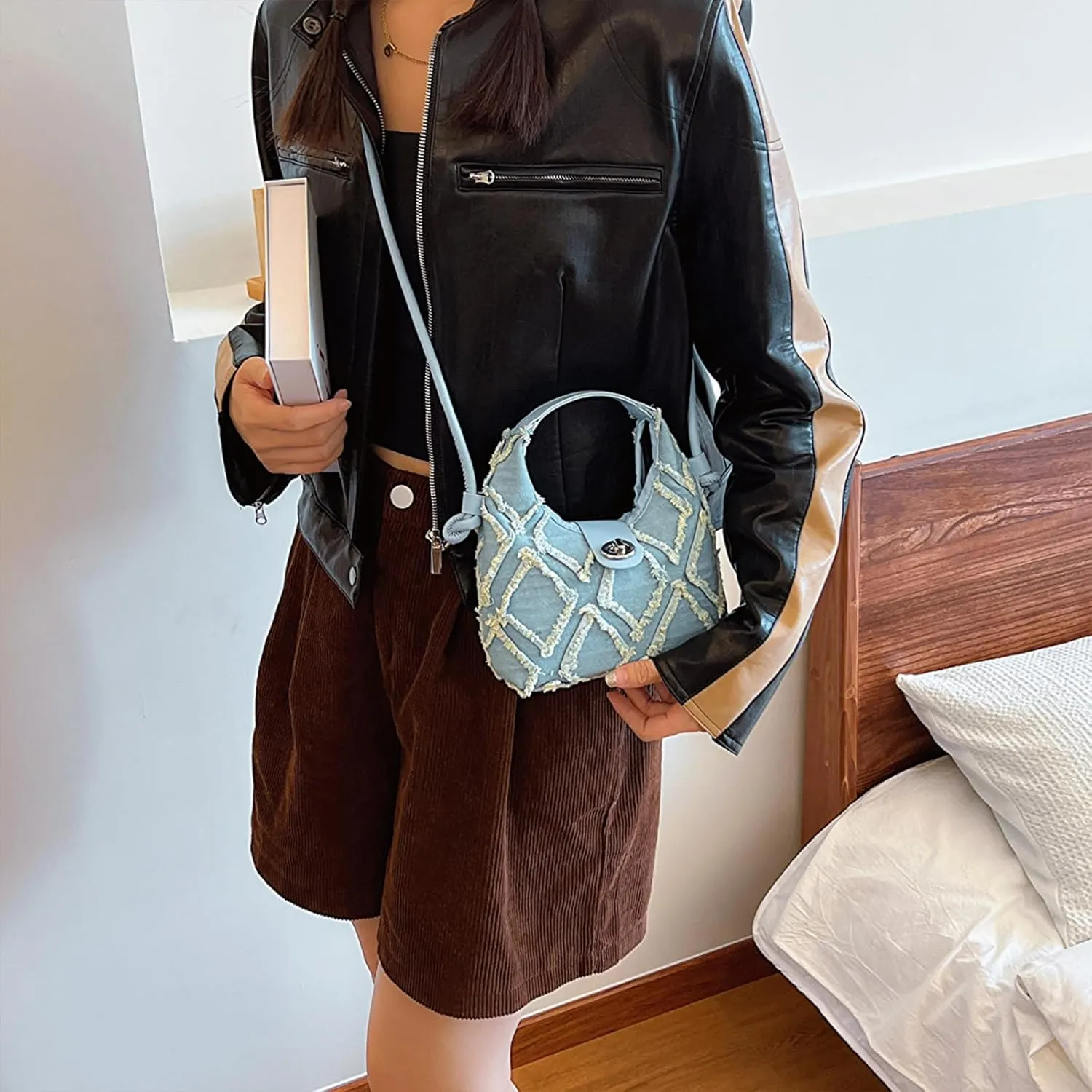 Denim Purses for Women, Jean Purse Denim Crossbody Bag Hobo Bags Shoulder Handbag