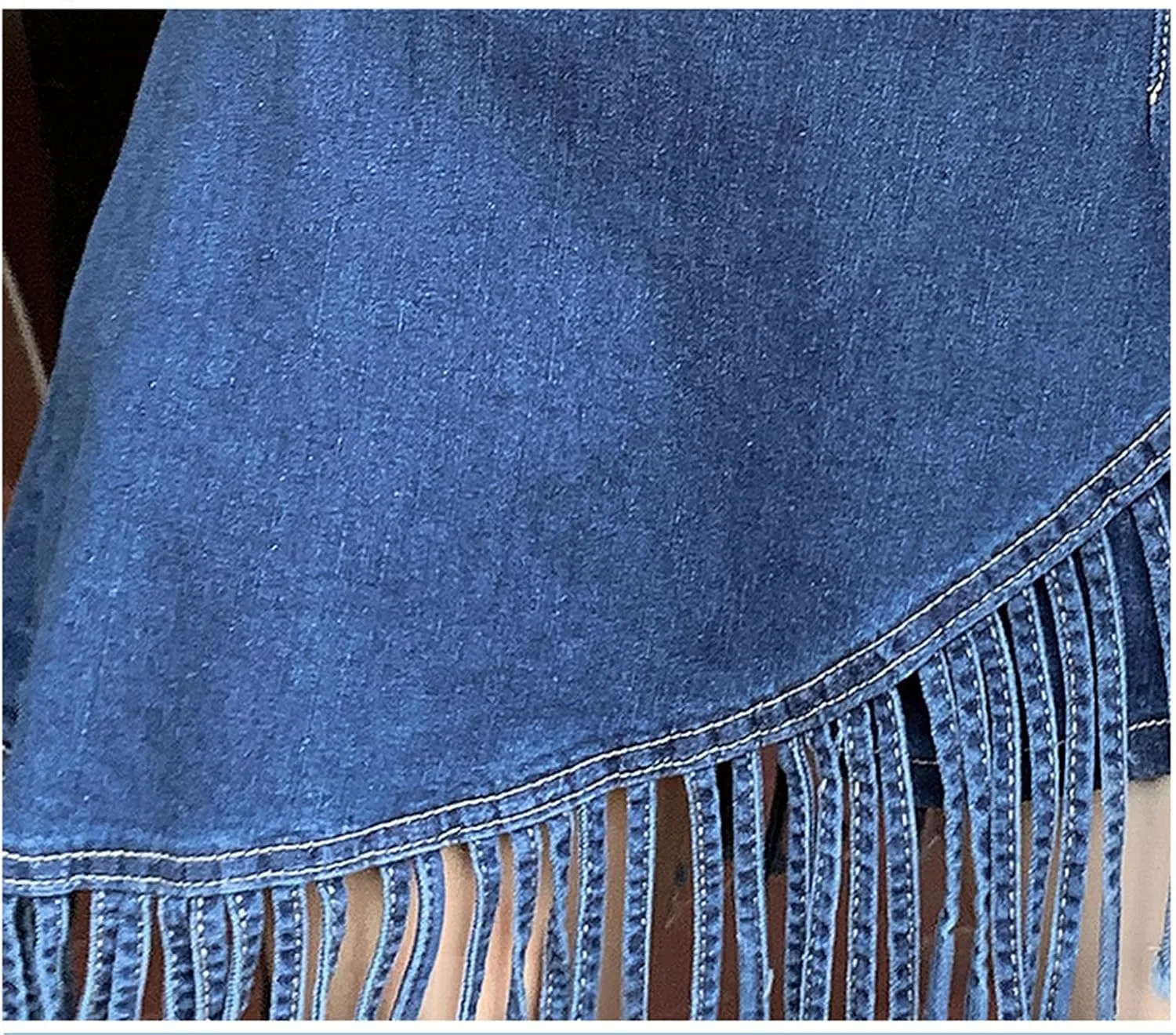 Denim Skirt Women High Waisted Trendy Tassel Casual Fringe Jean Mini Skirt with Skorts