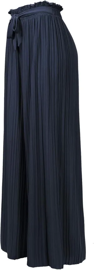 Design by Olivia Women's Ribbon Tie Chiffon Loose Pleated Wide Leg Palazzo Pants