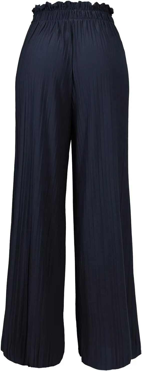 Design by Olivia Women's Ribbon Tie Chiffon Loose Pleated Wide Leg Palazzo Pants