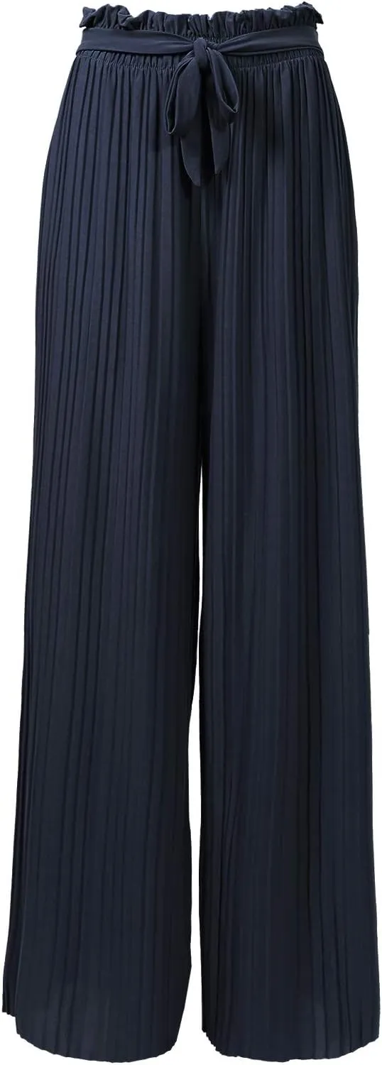Design by Olivia Women's Ribbon Tie Chiffon Loose Pleated Wide Leg Palazzo Pants