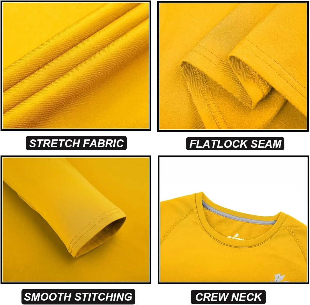 DEVOROPA Youth Boys Compression Shirt Long Sleeve Football Baseball Undershirt Quick Dry Kids Sports Baselayer Crewneck