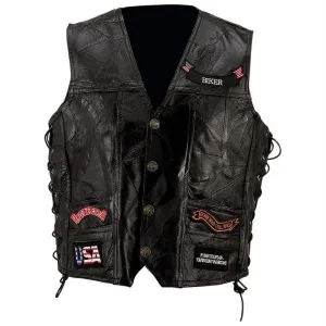 Diamond Plate Rock Design Genuine Buffalo Leather Vest- 2x