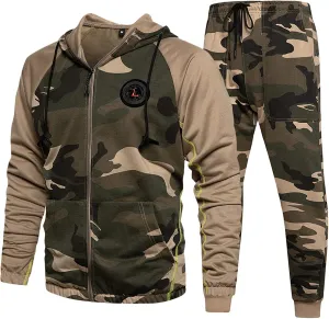 DUOFIER Men's Hooded Athletic Tracksuit Casual Full Zip Jogging SweatSuits