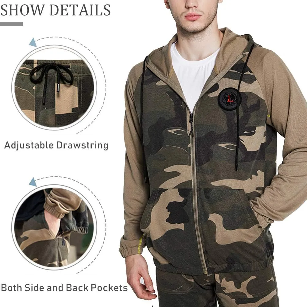 DUOFIER Men's Hooded Athletic Tracksuit Casual Full Zip Jogging SweatSuits