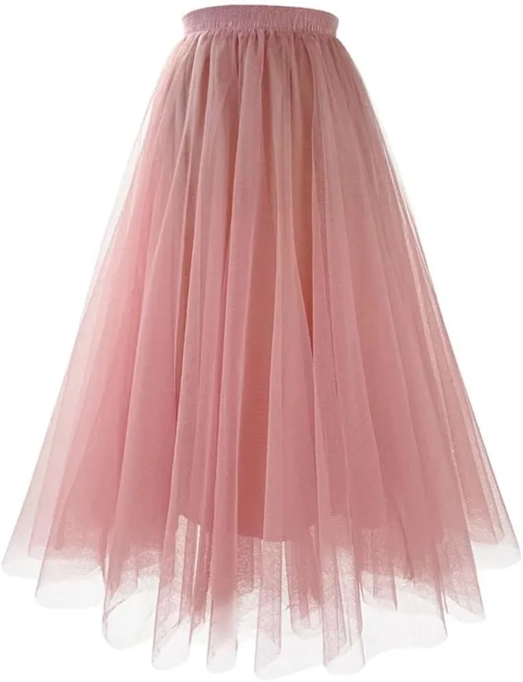 Dvbfufv Women Mesh Pleated A-Line Skirt Women Summer High Waist Midi Skirts