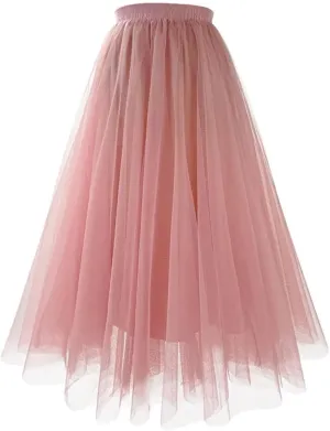 Dvbfufv Women Mesh Pleated A-Line Skirt Women Summer High Waist Midi Skirts