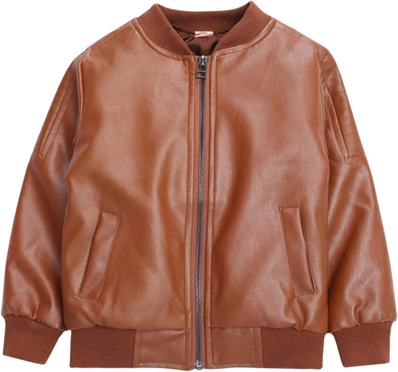 Evelin LEE Kids Boys Long Sleeve Zip Up PU Leather Jacket Coat Loose Casual Moto Outwear