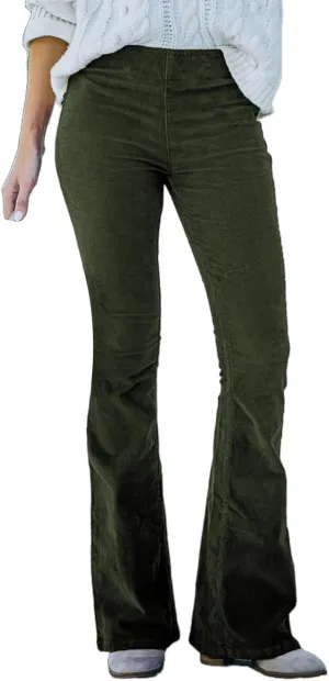 Famnbro Women's Corduroy Pants High Waist Skinny Flare Leg Long Pants Trousers with Pockets