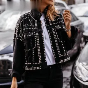 FashionSierra - Outwear Studded Denim Coats