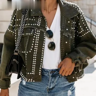 FashionSierra - Outwear Studded Denim Coats