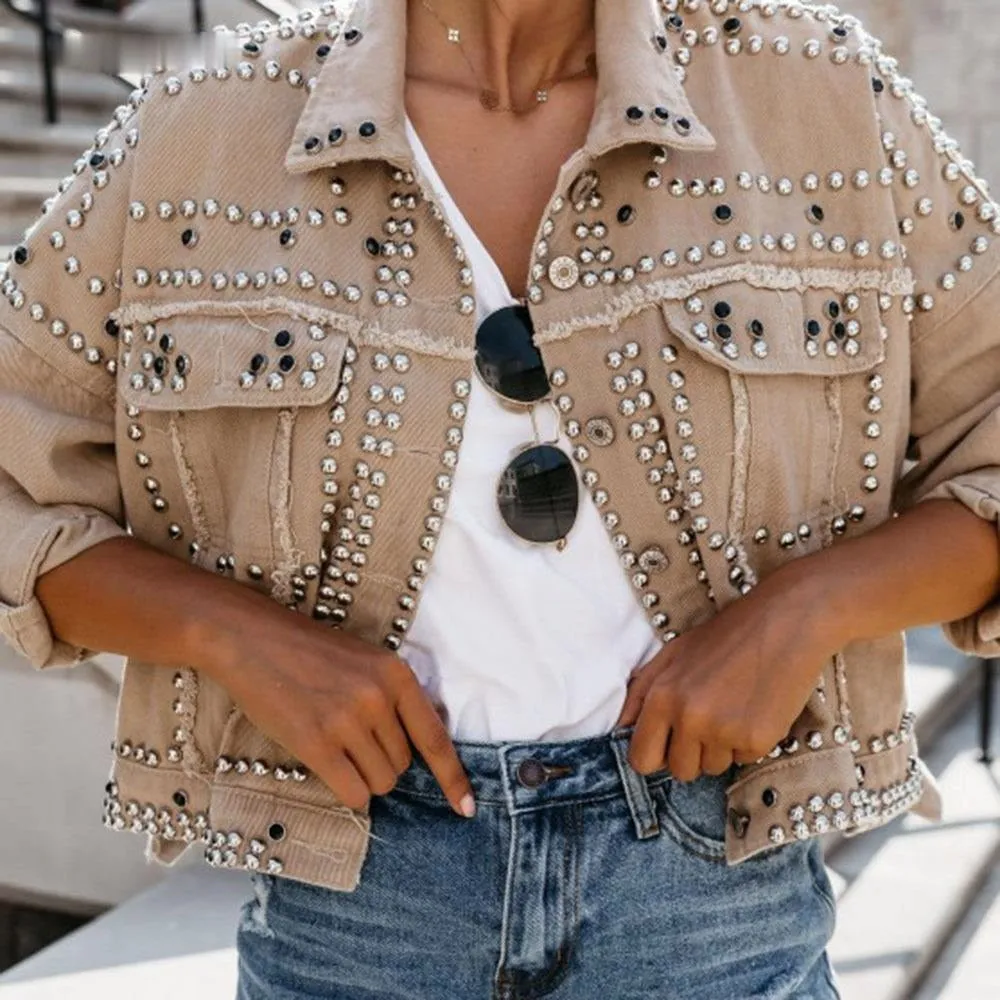 FashionSierra - Outwear Studded Denim Coats