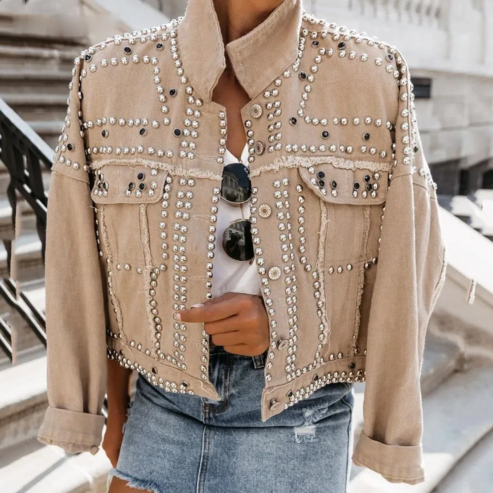 FashionSierra - Outwear Studded Denim Coats