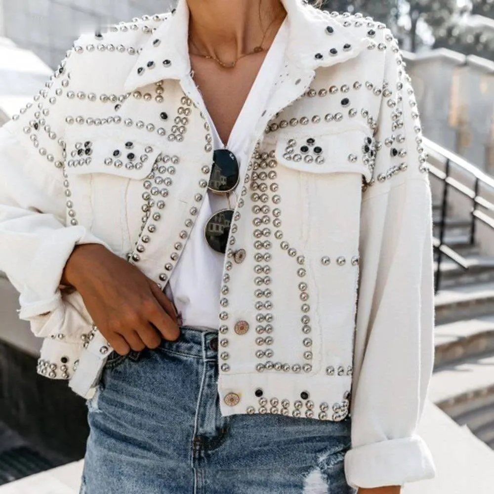 FashionSierra - Outwear Studded Denim Coats