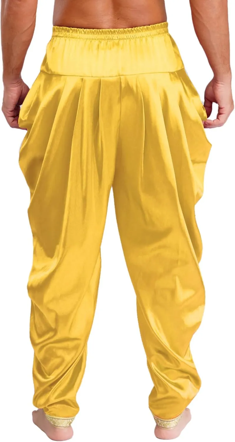 FEESHOW Men's Elastic Waist Harem Pants Dhoti Pants Baggy Palazzo Trousers Arabian Prince Costume