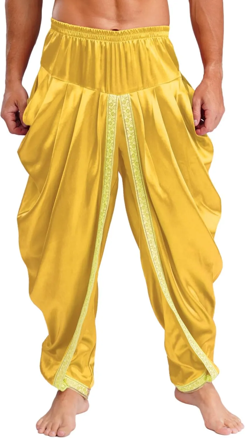 FEESHOW Men's Elastic Waist Harem Pants Dhoti Pants Baggy Palazzo Trousers Arabian Prince Costume
