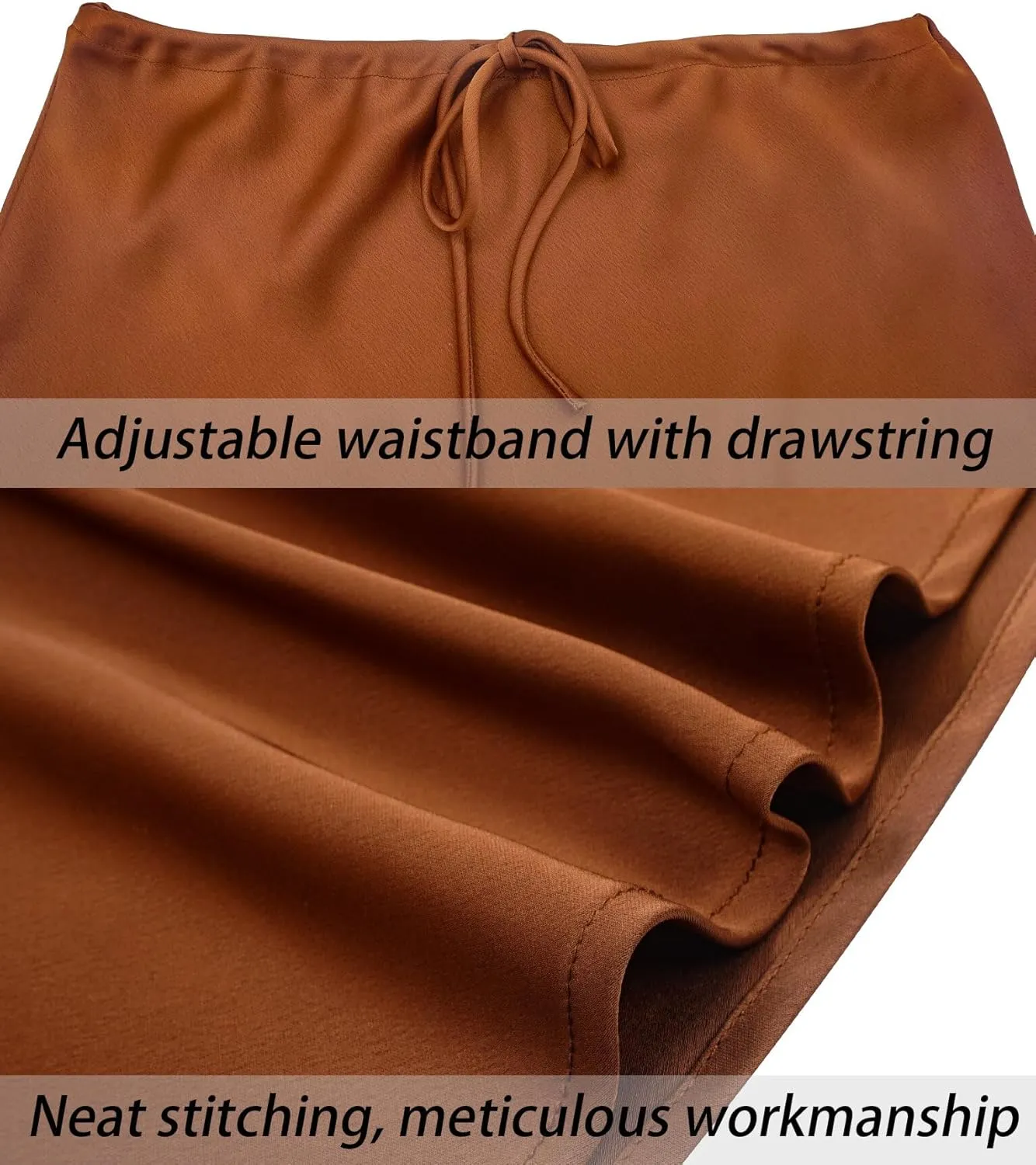 FEOYA Silk Skirt for Women Elegant High Waisted A Line Satin Skirts Midi Bodycon Skirt