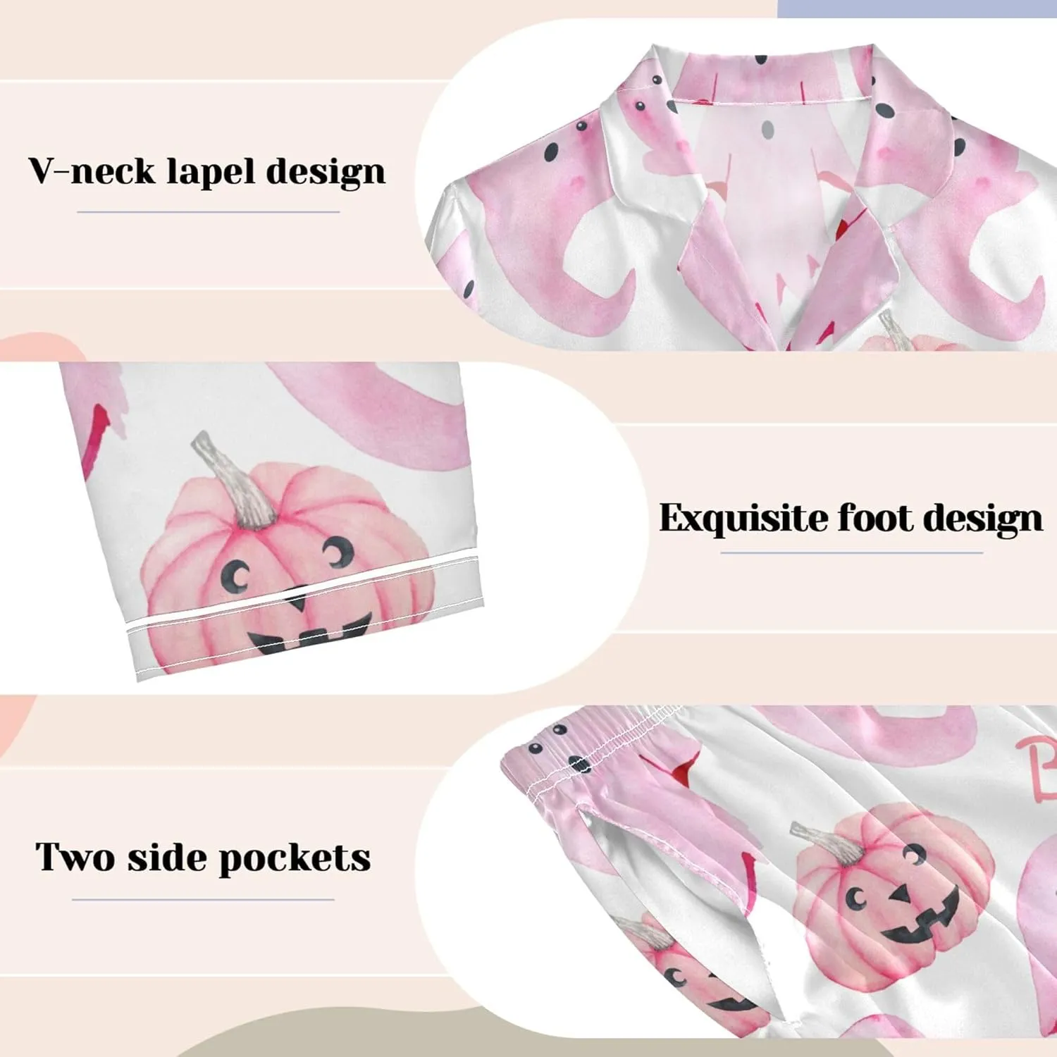 Fisyme Womens Satin Pajama Set Long Sleeve Button Down Sleepwear Nightwear Loungewear Pj Sets S-XXL