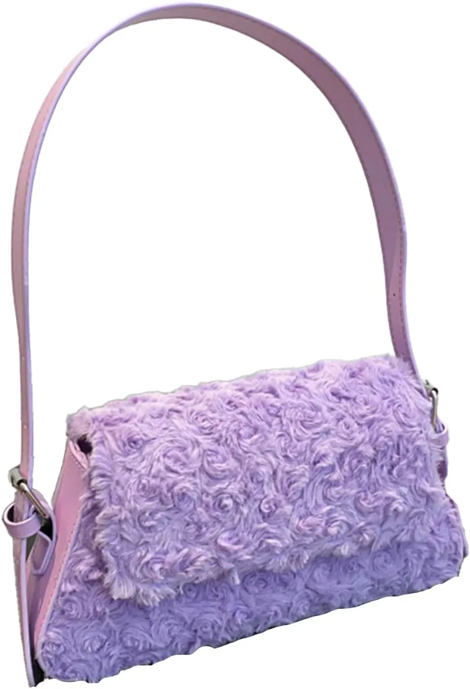 Fluffy Shoulder Bag, Fuzzy Tote Bag Faux Fur Flower Purse Shoulder Handbags for Women
