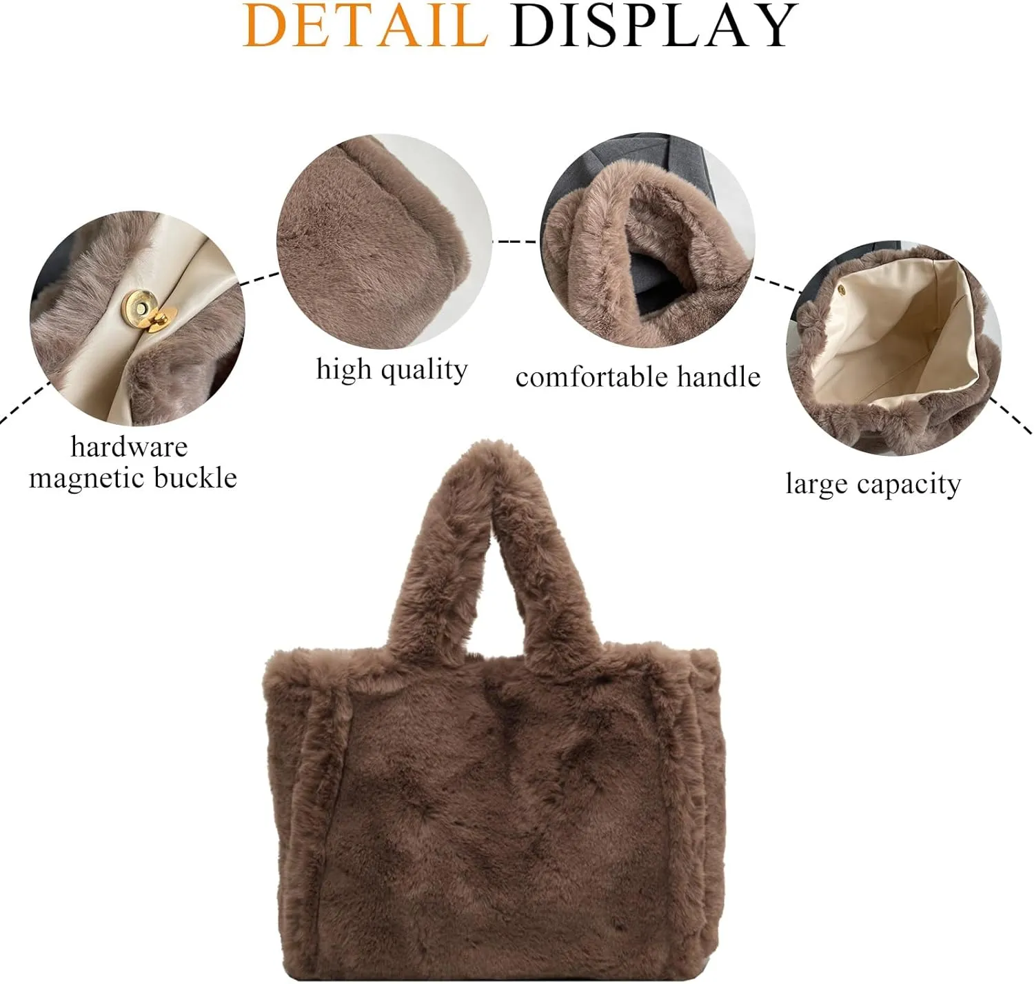 Fluffy Tote Bag for Women Large Fuzzy Tote Handbag Faux Fur Bag Furry Purse