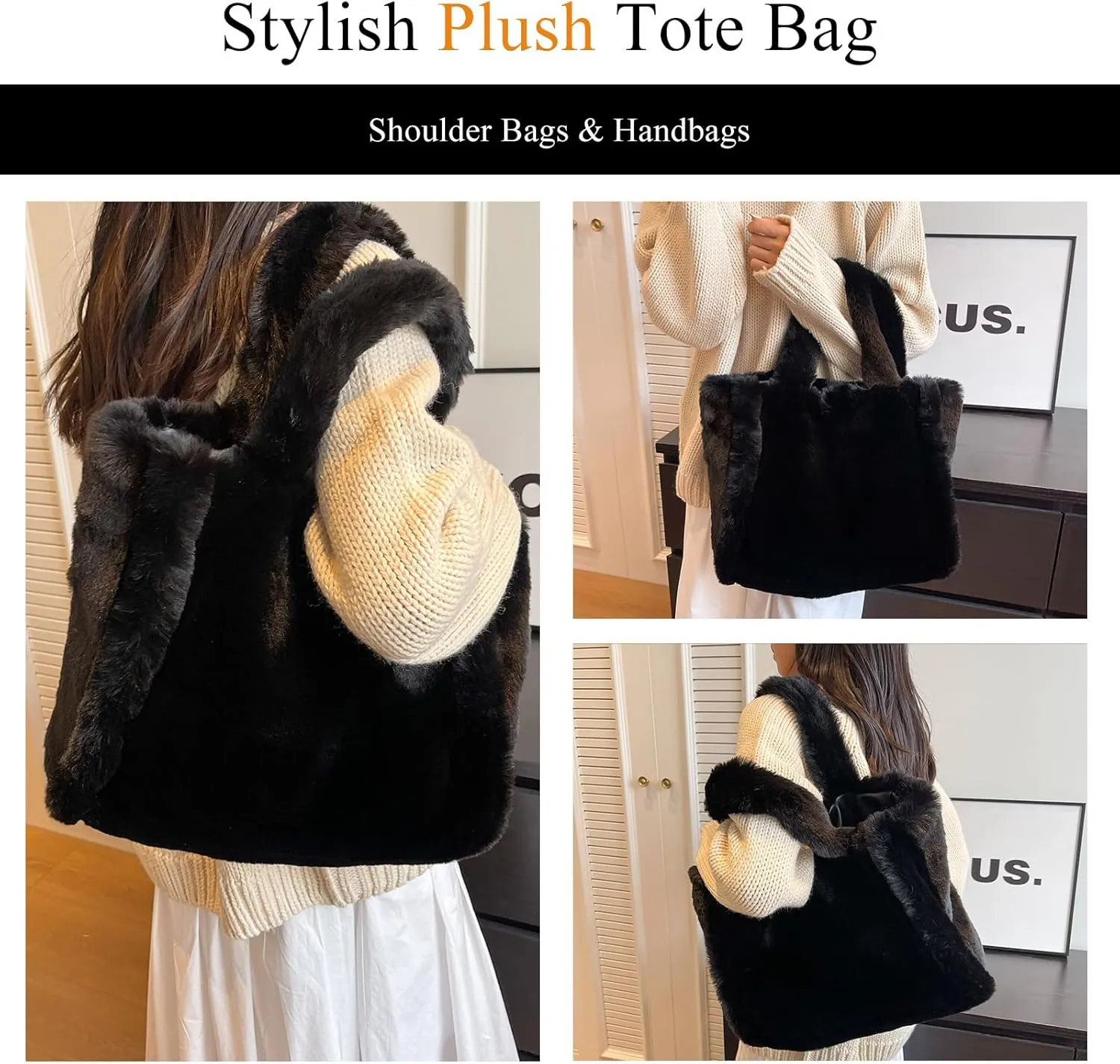 Fluffy Tote Bag for Women Large Fuzzy Tote Handbag Faux Fur Bag Furry Purse