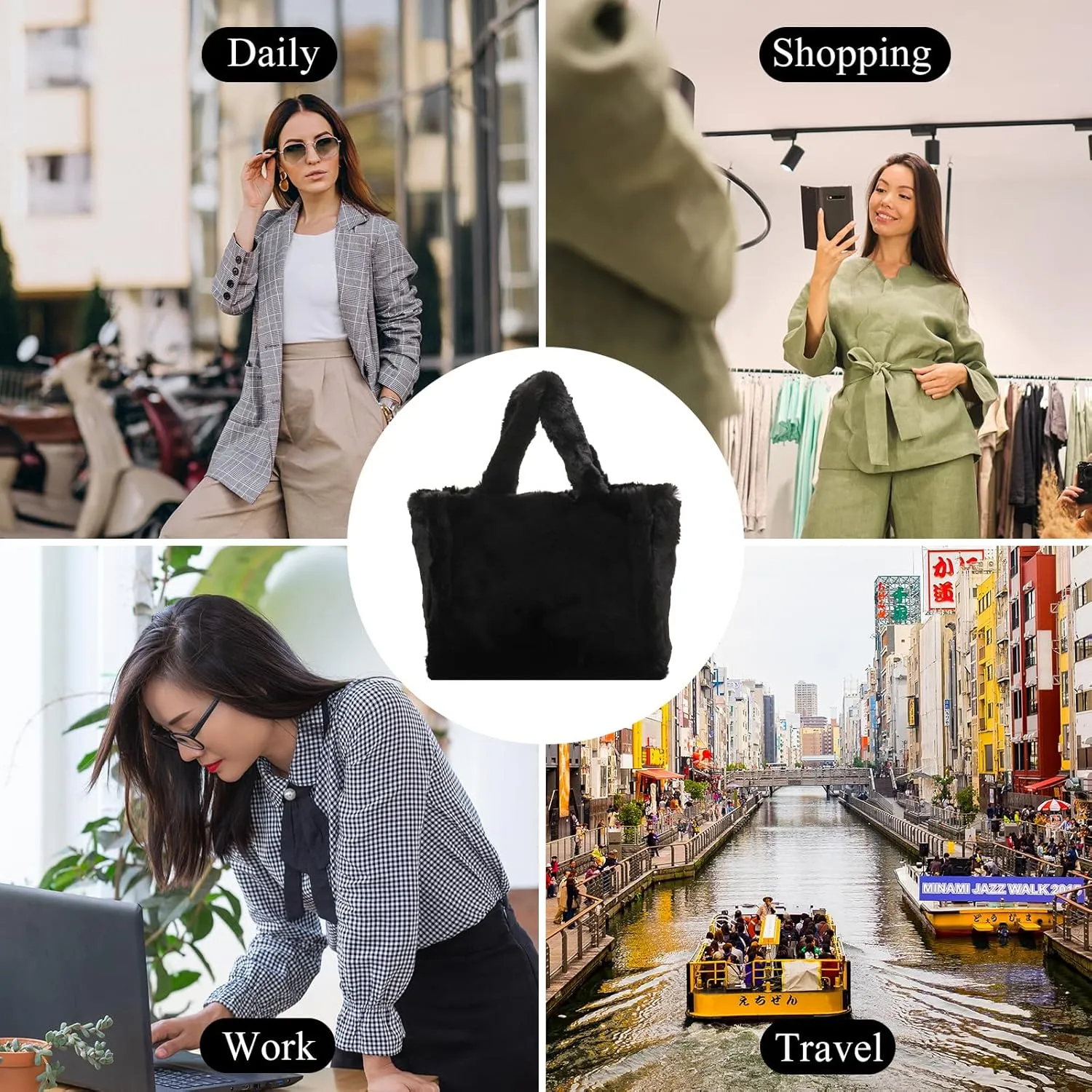 Fluffy Tote Bag for Women Large Fuzzy Tote Handbag Faux Fur Bag Furry Purse