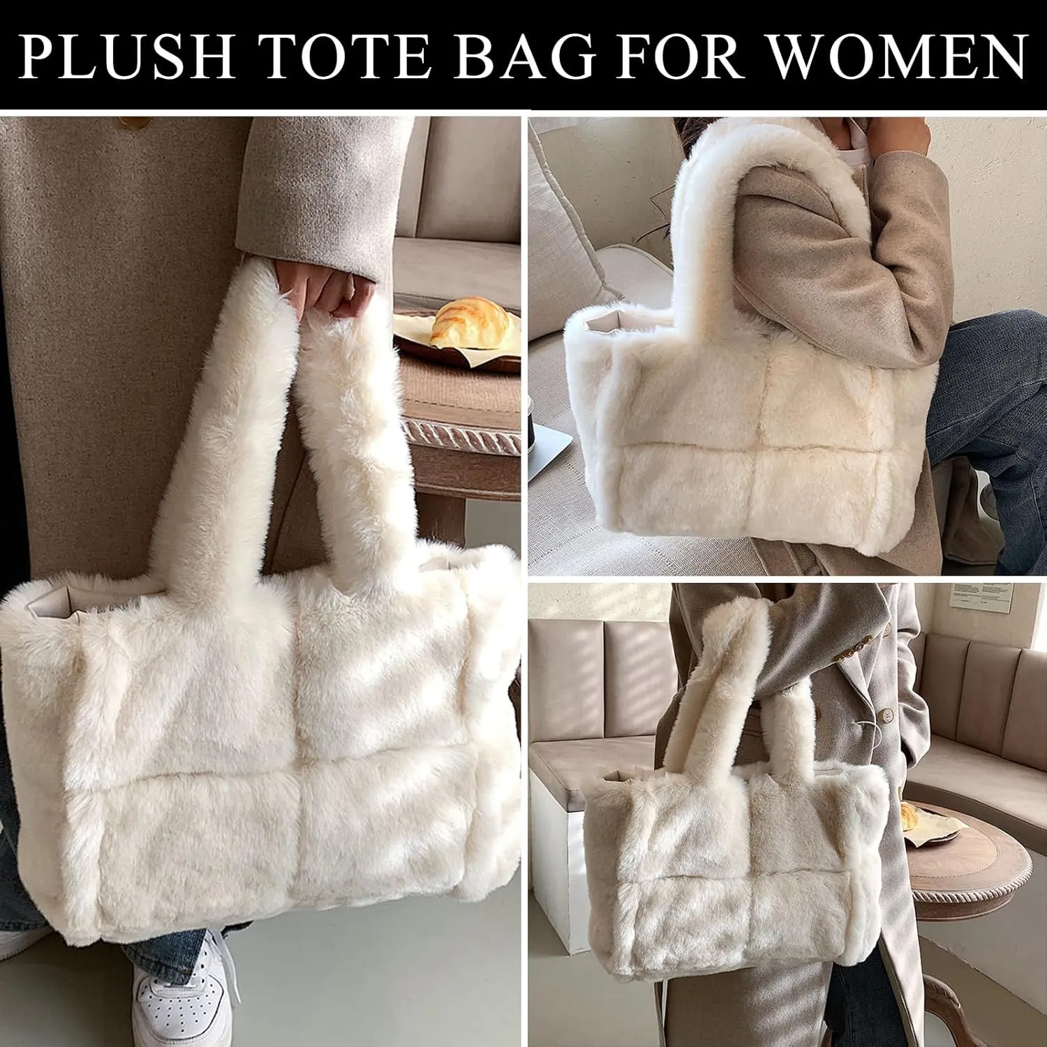 Fluffy Tote Bags Winter Furry Purse for Women Y2K Faux Fur Bag Fuzzy Shoulder Handbag