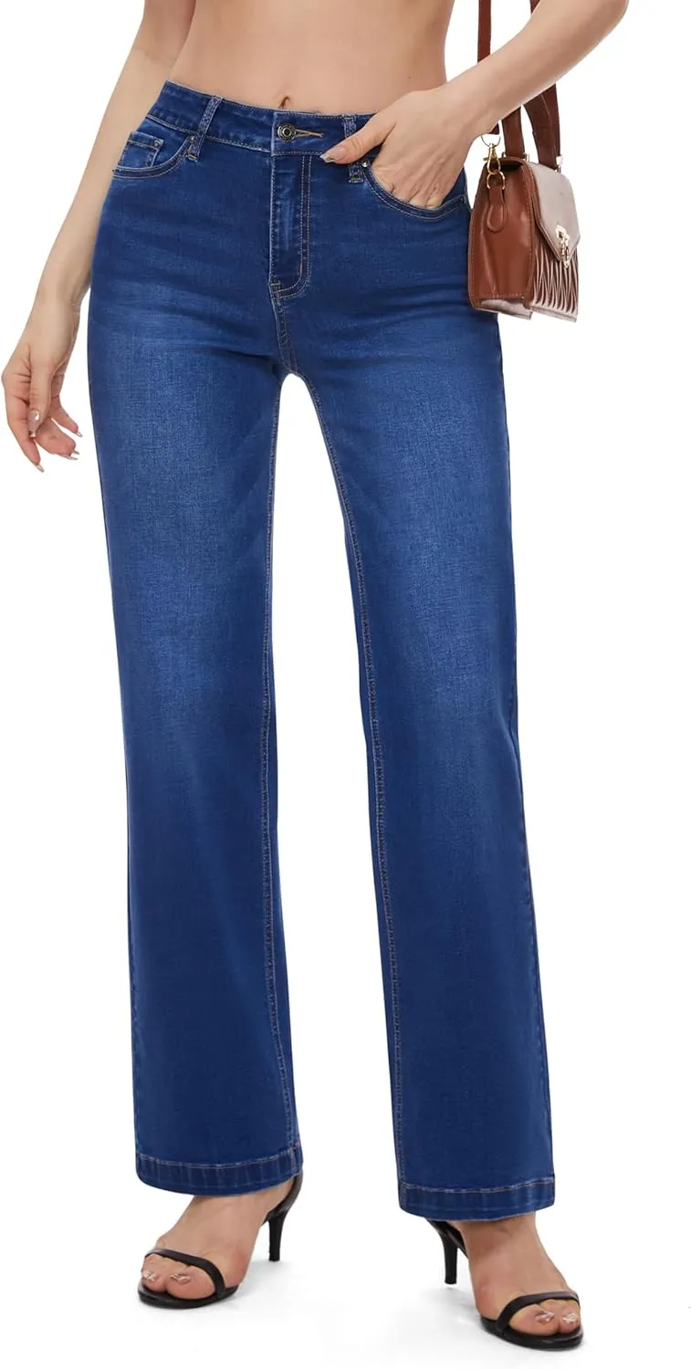 FLYING BANANA Women's High Waisted Wide Leg Baggy Jeans Stretchy Loose Denim Pants