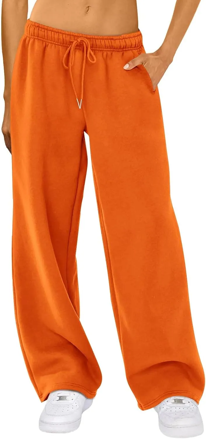 FOMOYUU Women's Casual Baggy Joggers Sweatpants Solid Color Drawstring High Waist Wide Leg Trousers
