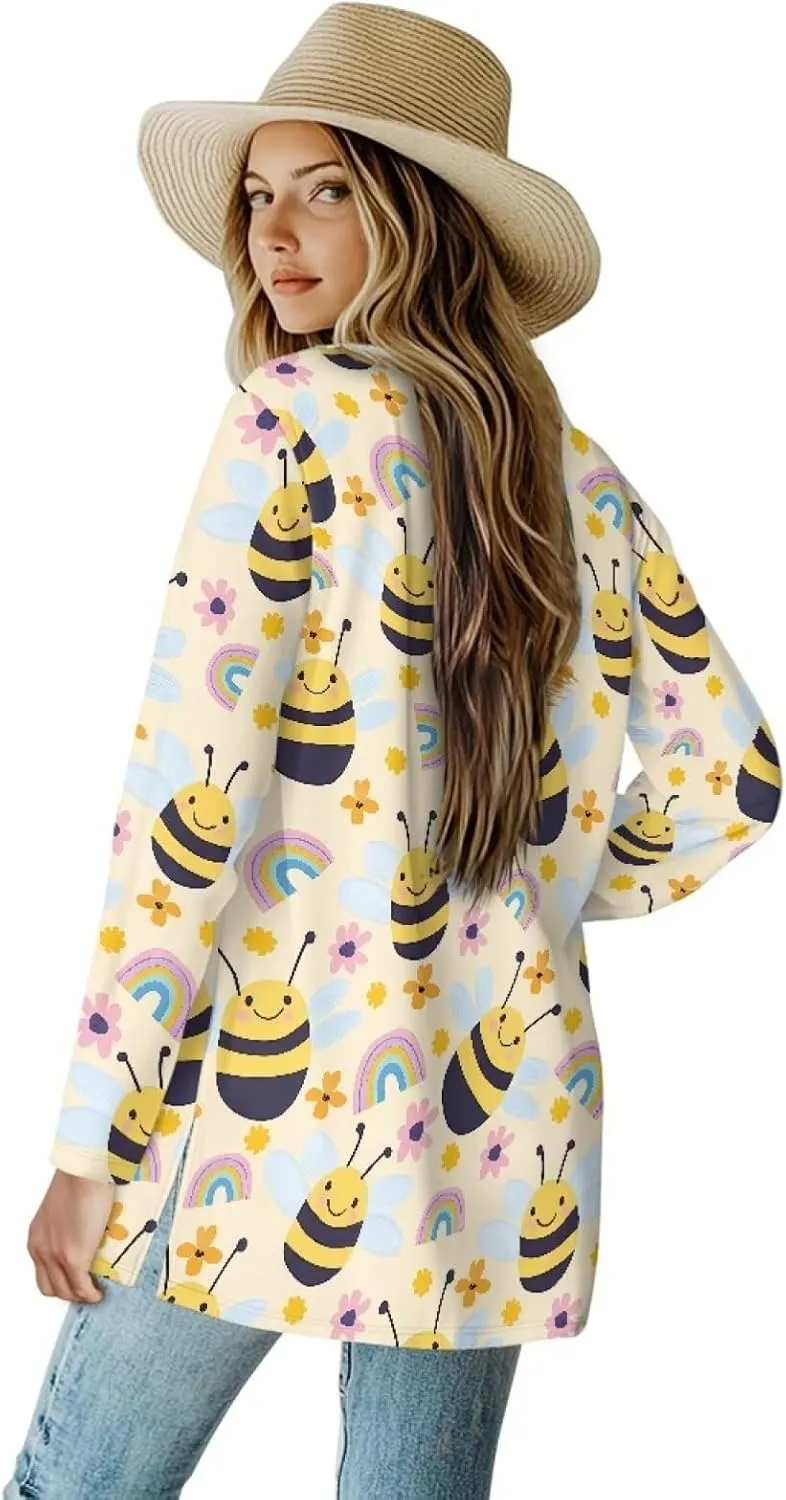 Forchrinse Rainbow Heart Long Sleeve Sweater for Women Colorful Cardigan Coat Fall Causal Open Front Cropped Cardigan,S-2XL