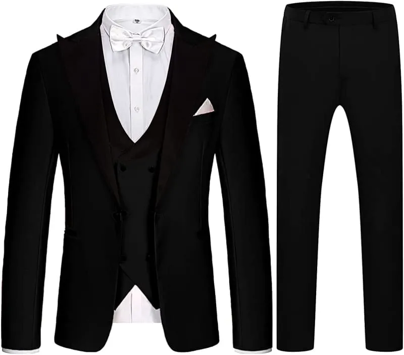 Formal Black Peaked Lapel Men Business Suits Three Pieces Prom Suits