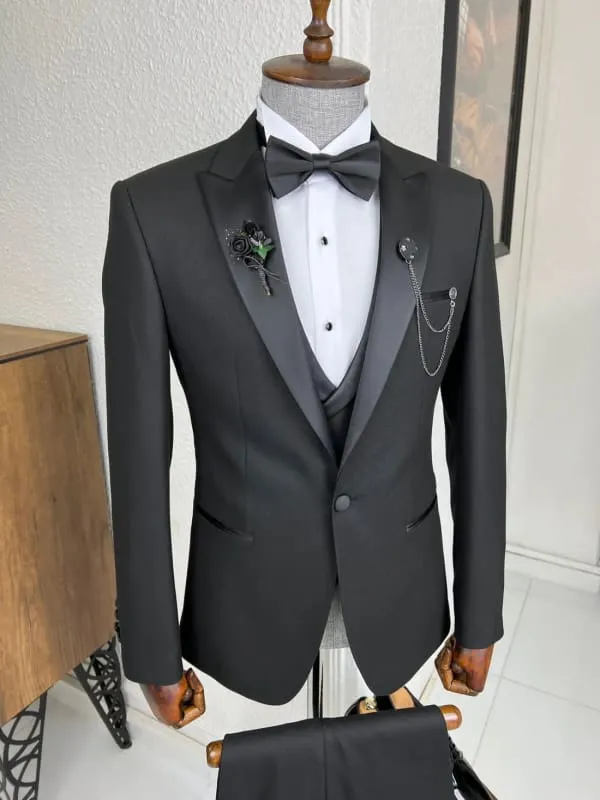 Formal Black Peaked Lapel Three Pieces Business Suits Wedding Grooms Suits