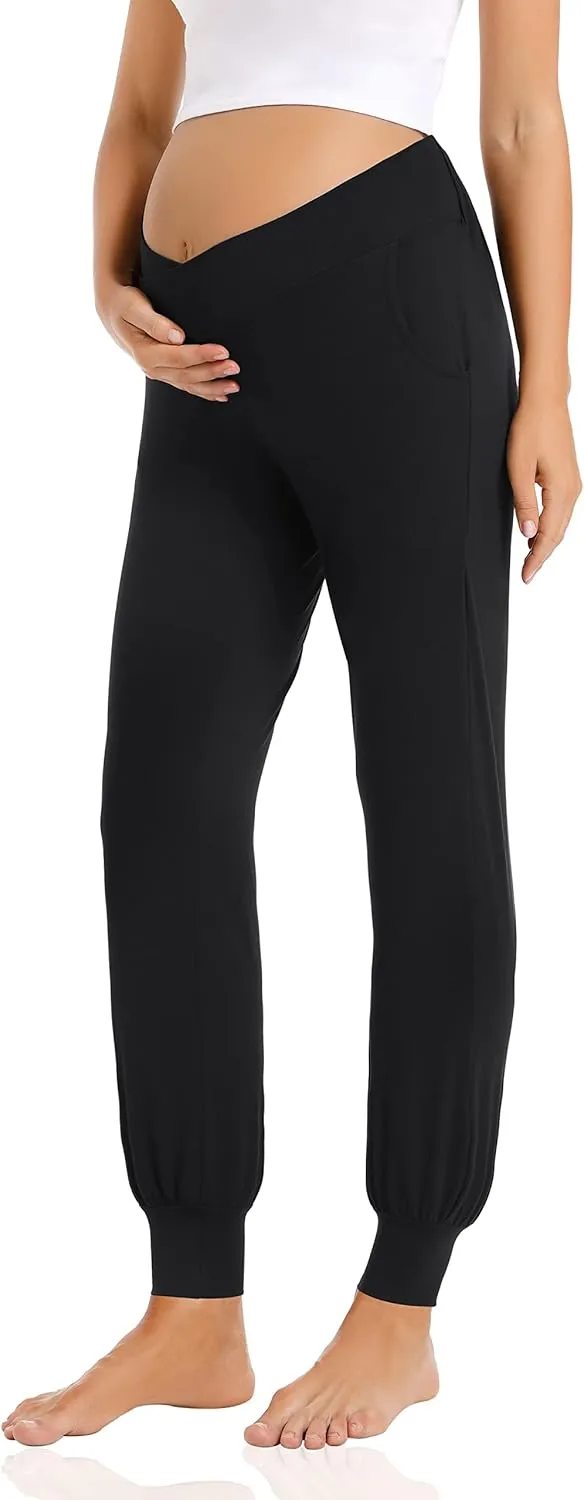 Foucome Women's Maternity Pants Comfy Lounge Workout Leggings Underbelly Stretchy Pregnancy Joggers Sweatpants