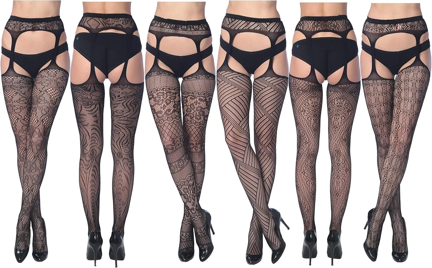 Frenchic Fishnet Women's Lace Stockings Tights Sexy Pantyhose Regular & Plus Sizes (Pack of 6)