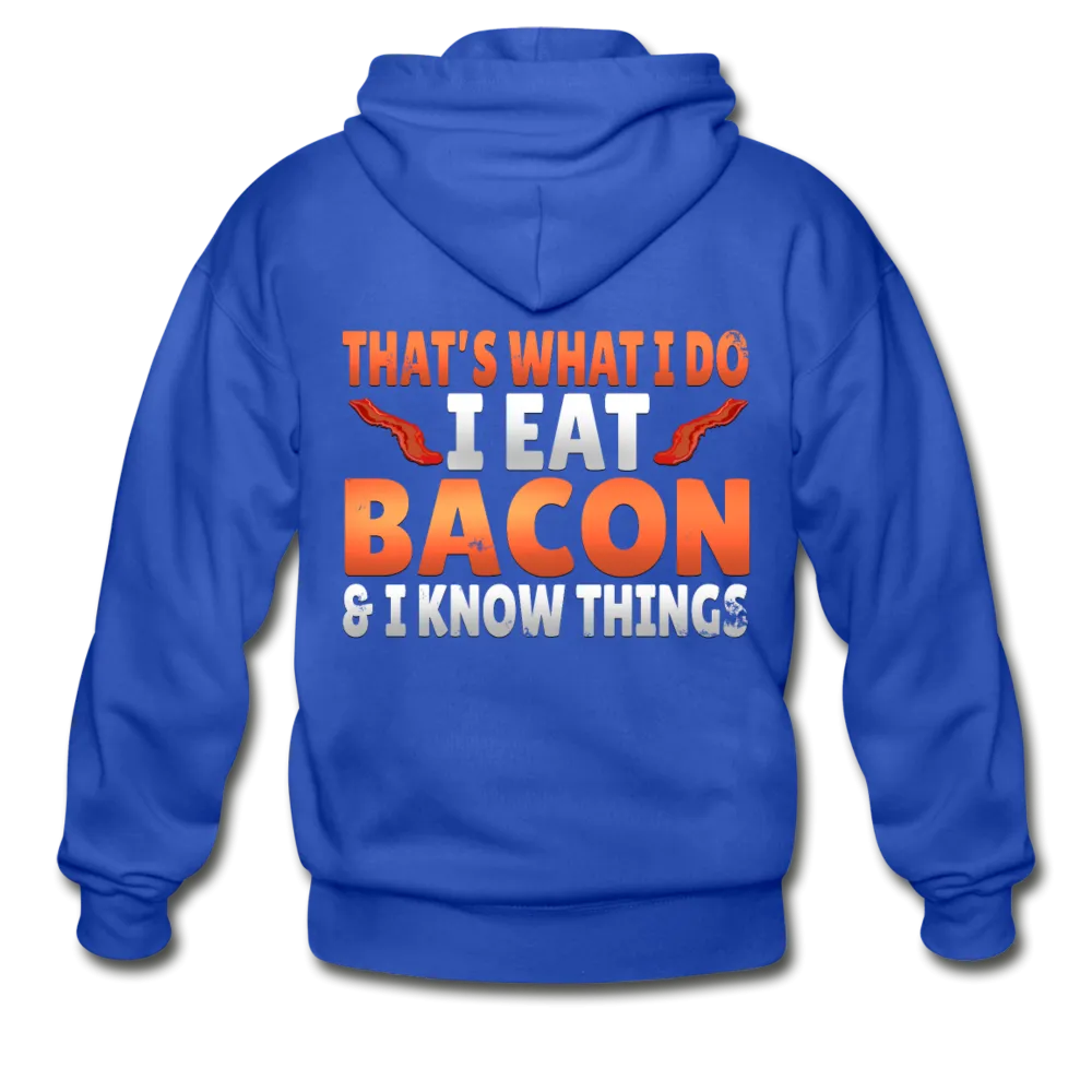 Funny I Eat Bacon And Know Things Bacon Lover Gildan Heavy Blend Adult Zip Hoodie
