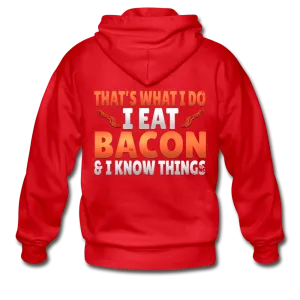 Funny I Eat Bacon And Know Things Bacon Lover Gildan Heavy Blend Adult Zip Hoodie