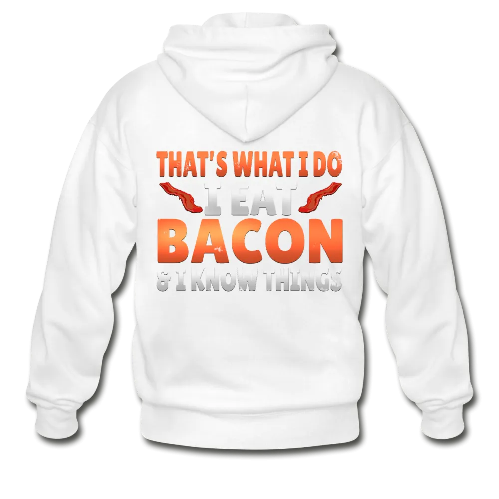 Funny I Eat Bacon And Know Things Bacon Lover Gildan Heavy Blend Adult Zip Hoodie