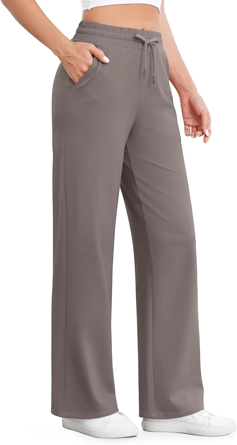G4Free Wide Leg Yoga Pants with Pockets for Women Sweatpants Casual Drawstring Stretch Pants Petite/Regular/Tall