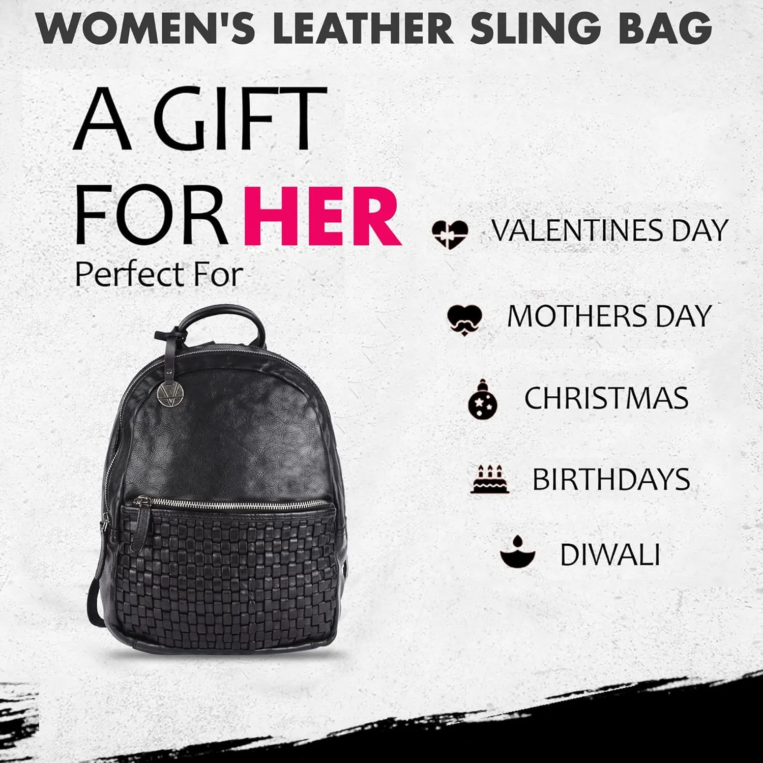 Genuine Leather Backpack for Men, Casual Backpack for Women Office Bag with Adjustable Shoulder Strap (VL-054-BLACK)