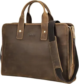 Genuine leather Crazy Horse Briefcase for Men, Laptop Messenger Bag, with Adjustable Strap, for Work, Business, Travel