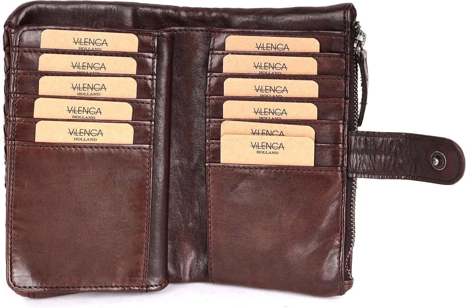 Genuine Leather Wallets for Women, Small Wallet for Ladies Zipper Coin Purse Credit Card Holder with Strap (VL-163-BROWN)
