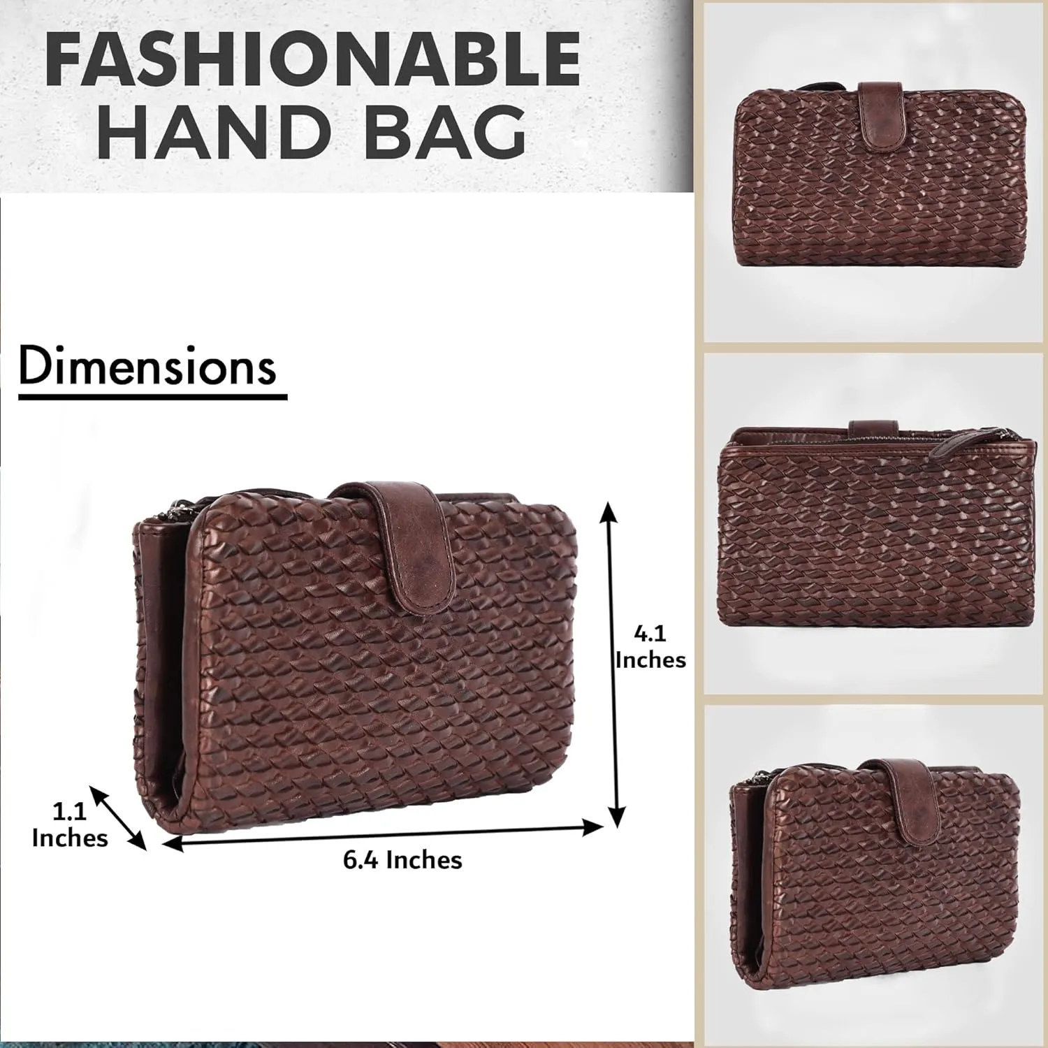 Genuine Leather Wallets for Women, Small Wallet for Ladies Zipper Coin Purse Credit Card Holder with Strap (VL-163-BROWN)