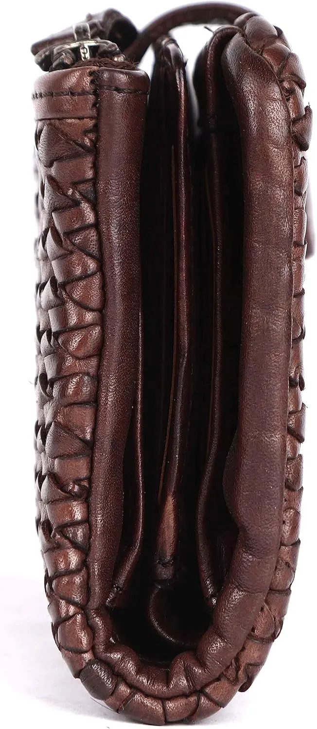 Genuine Leather Wallets for Women, Small Wallet for Ladies Zipper Coin Purse Credit Card Holder with Strap (VL-163-BROWN)