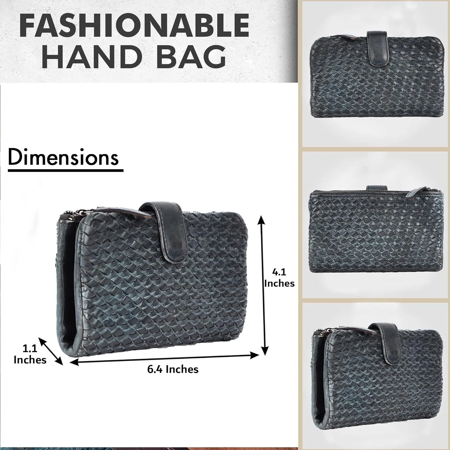 Genuine Leather Wallets for Women, Small Wallet for Ladies Zipper Coin Purse Credit Card Holder with Strap (VL-163-GREY)